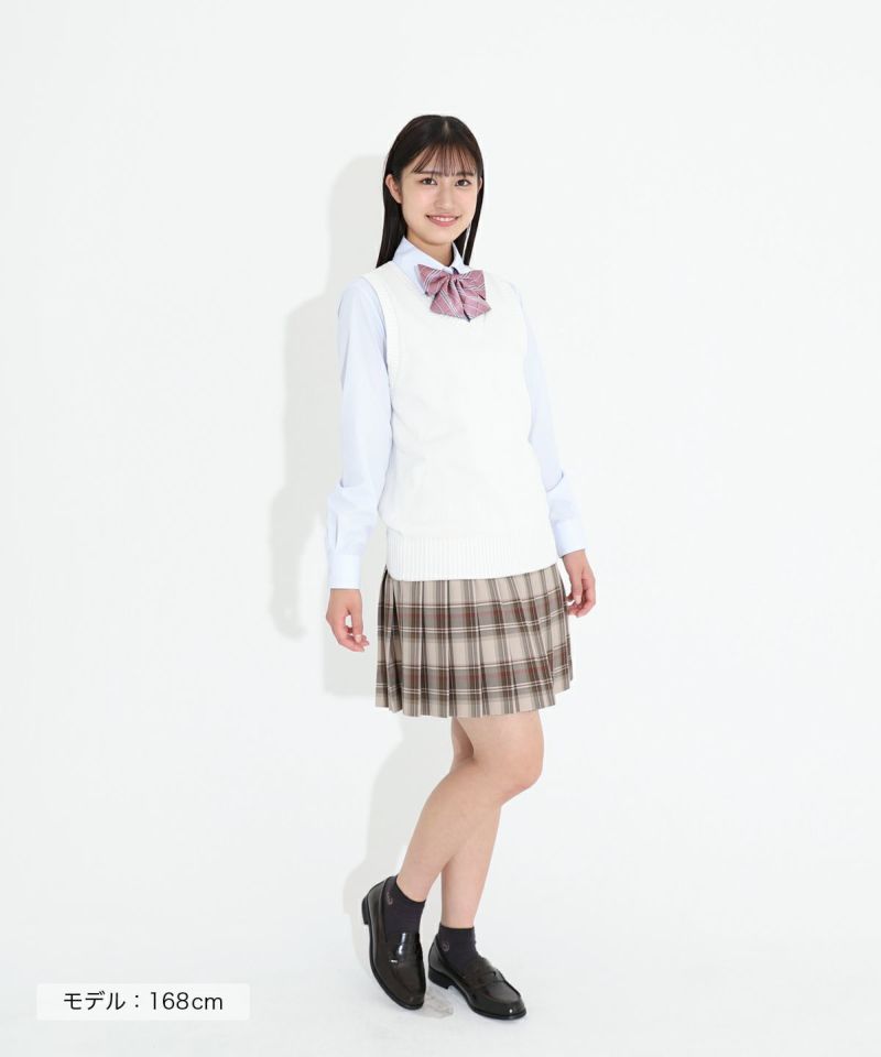 世界的に なんちゃって制服 スカート CONOMI ベージュ×レッド ひざ丈